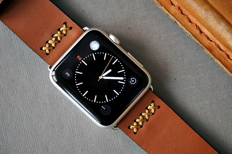 AWBF08-D60 -GOLD handgefertigt Vintage Leder Uhrenarmband incl. Lugs Adapter für Apple Watch 1 und 2 (oder Apple Watch Sport) 42mm oder 38mm – Bild 4